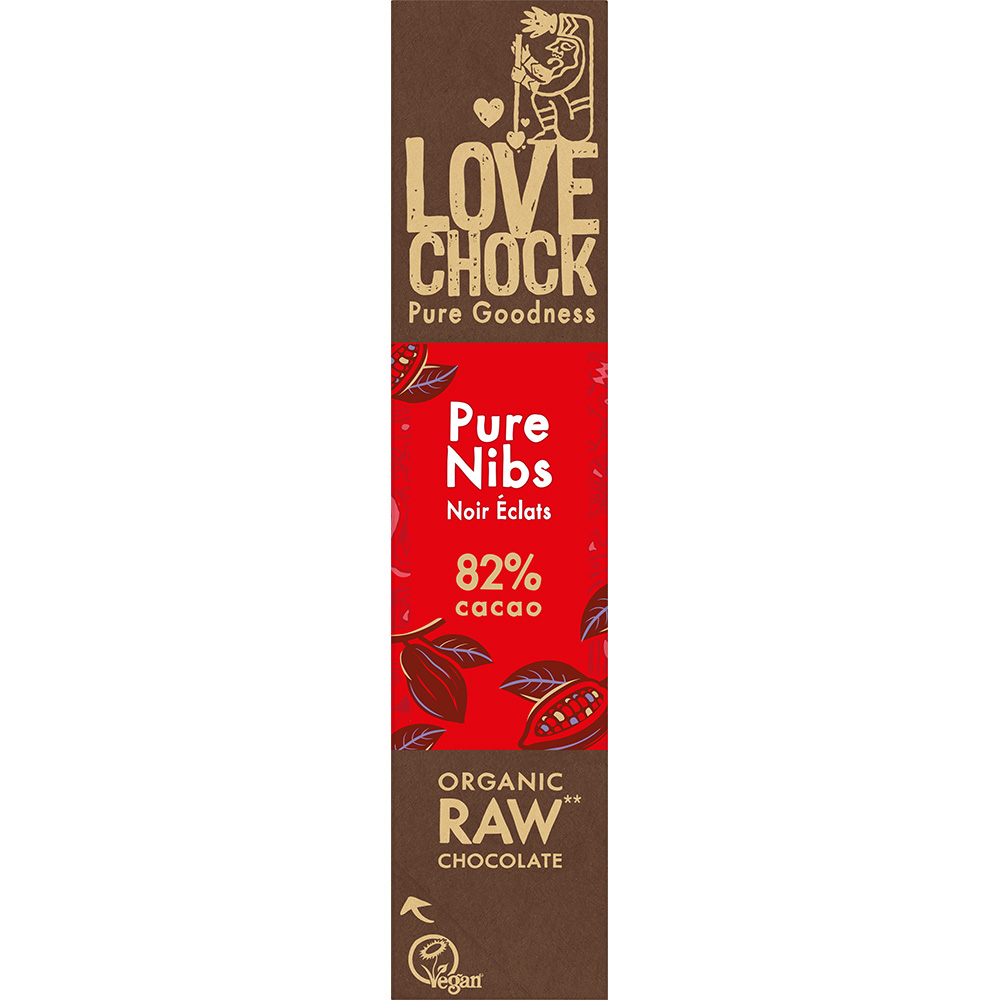 Raw chocolate with cocoa nibs 40g Mahe LOVECHOK tooršokolaadi batoon kakao nipsidega 40 g