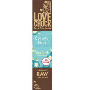 Raw chocolate with coconut and cocoa nibs 40g Mahe LOVECHOK tooršokolaadi batoon kookose ja kakao nipsidega 40 g