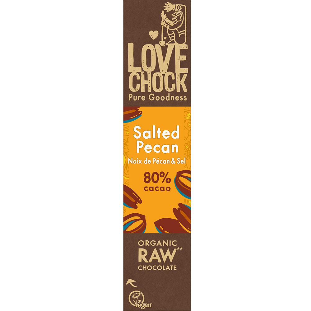 Raw chocolate with pecans and sea salt 40g Mahe LOVECHOK tooršokolaadi batoon pekanipähkli ja meresoolaga 40 g